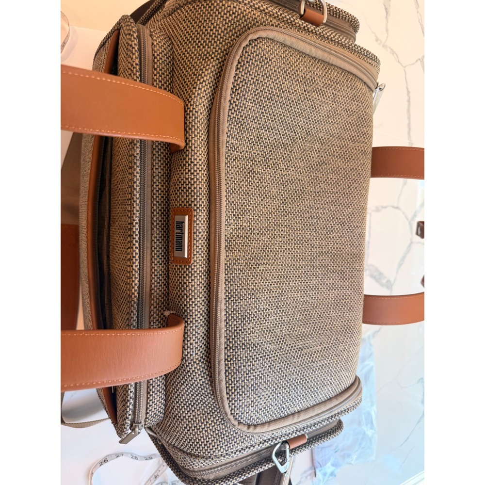 Hartmann Herringbone Weekender Duffel Bag USB Charging Brown Tan 21" Carry On - Picture 7 of 16